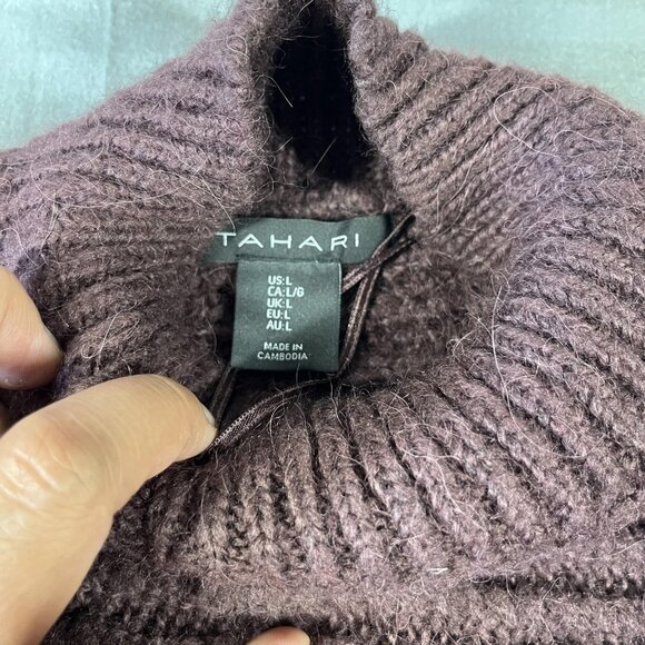 Tahari Sweater Womens Large Ribbed Mock Neck Alpaca Blend Soft Pullover Top - Picture 2 of 6